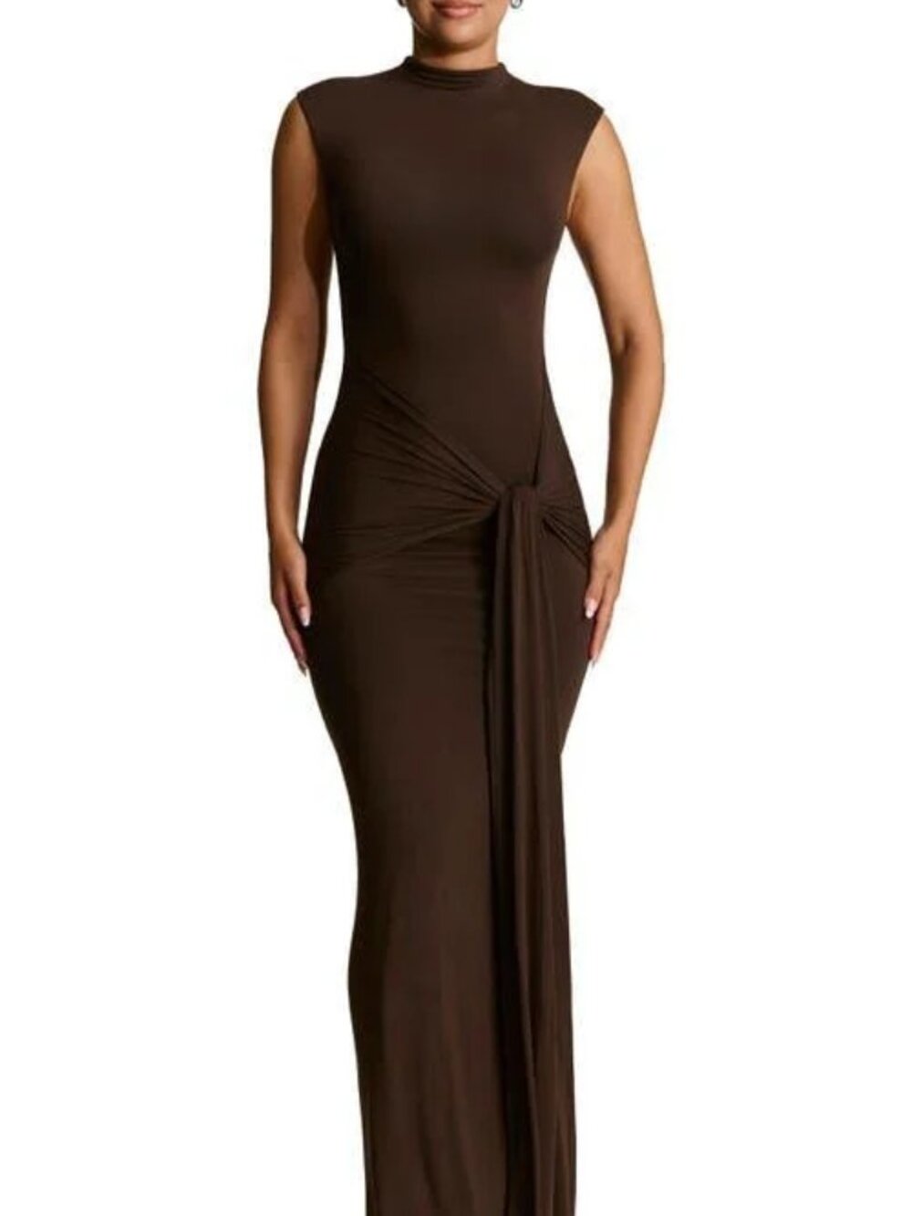 Naked Wardrobe Smooth Tie Front Maxi Dress - Brown